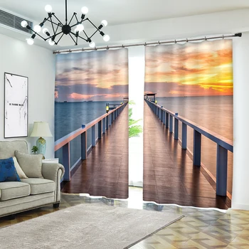 

Views of The Sea on The Platform 3D Curtains for Living Room Window Treatments Modern Curtains Beding Room High-precision Shade