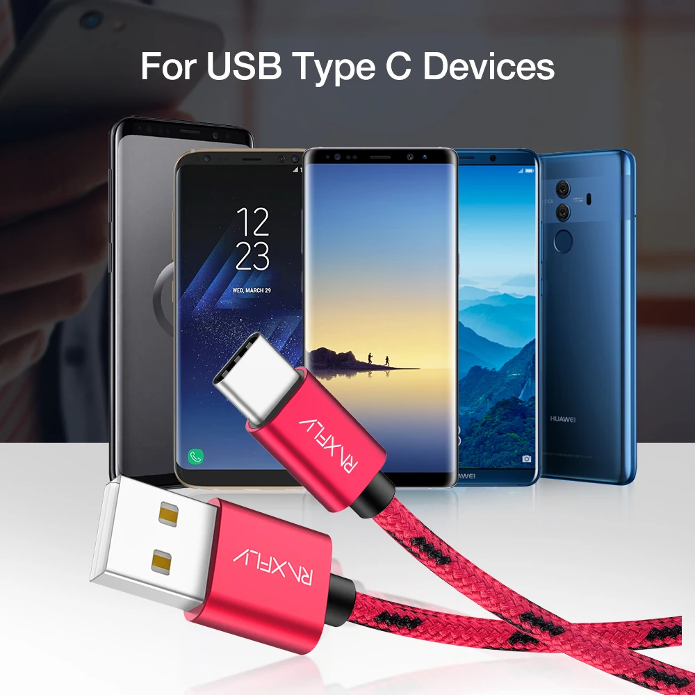 Кабель RAXFLY type-C для Nokia 8 Plus, кабель USB C для One Plus 5 5T 6 type-c, кабель для зарядки Xiaomi Redmi Note 7