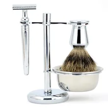 ZY Men Shaving Gift Set Double Edge Safety Shaving Razor Kit Finest Badger Hair Beard Brush Stand Holder Shave Soap Bowl Mug