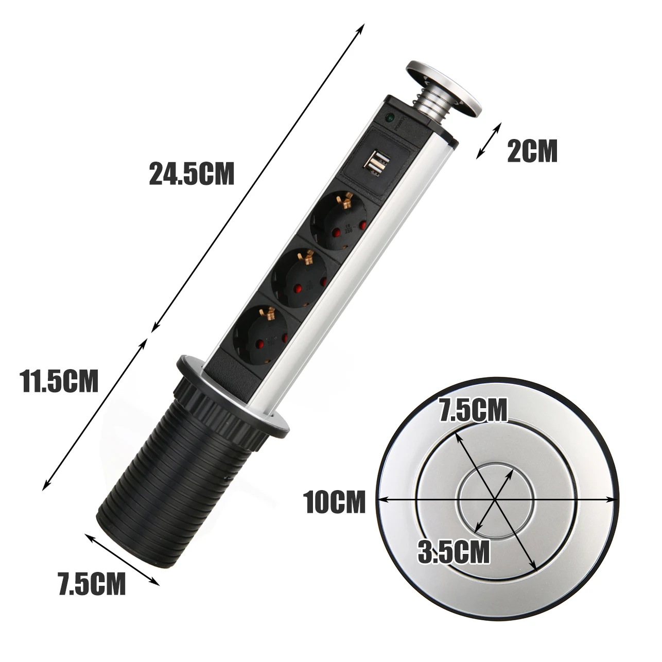 Electrical PULL POP UP 3 Plug Socket 2 USB Outlet Kitchen Table Socket Retractable for Countertops Worktop EU 250V 16A