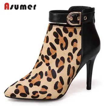 

ASUMER 2020 HOT fashion horsehair+genuine leather boots pointed toe ankle boots women zip buckle autumn boots SIZE 33-43
