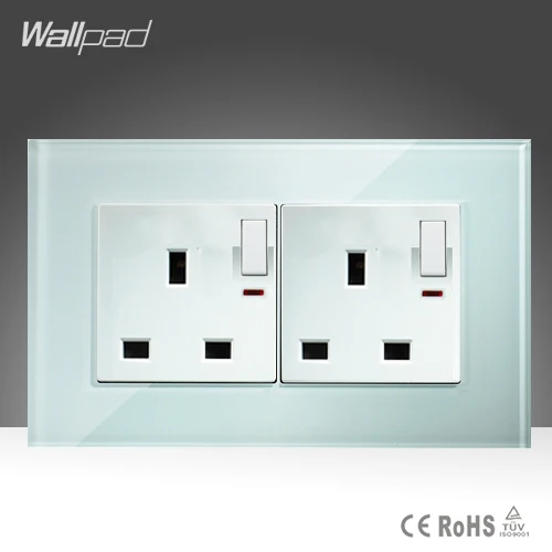 Double 13A UK Switched Socket Wallpad White Glass 146*86mm Push Button Switch and With LED Light Free Shipping | Обустройство дома