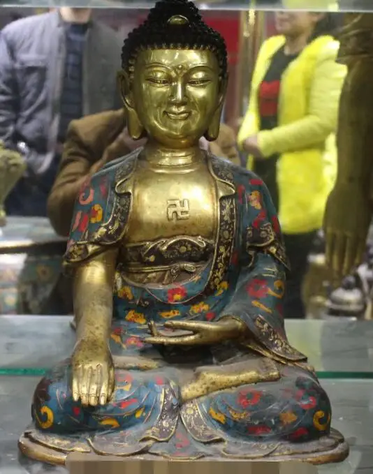 

S5343 17" Tibet Temple Cloisonne Enamel Bronze Gilt Sakyamuni Shakyamuni Buddha Statue