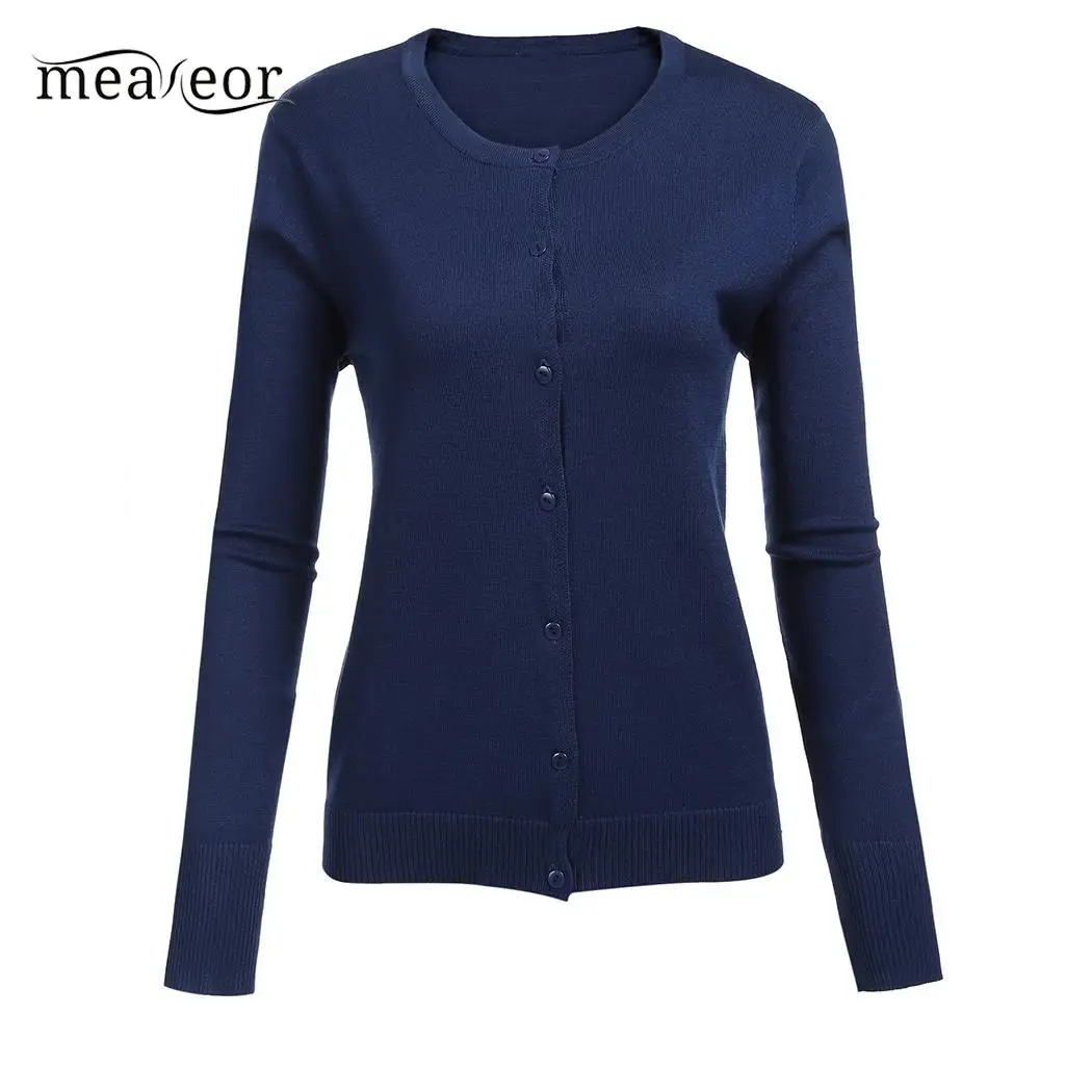 Meaneor Casual Women Cardigans Outwear Round Neck Long Sleeve Autumn