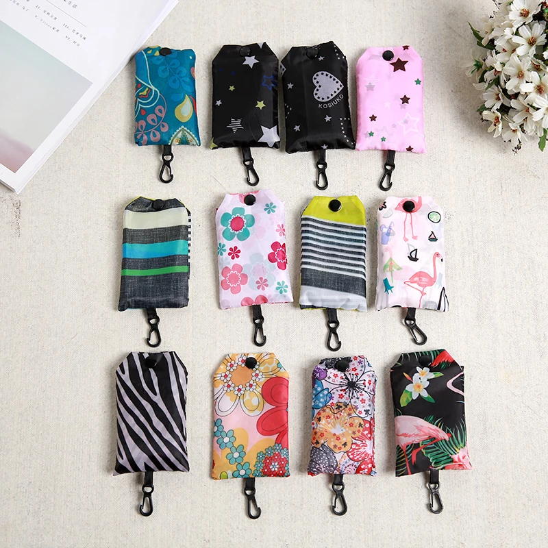 Flamingo Roll UP Polyester green shopping bag foldable tote Reusable Portable Shoulder Folding pouch handbags printing F