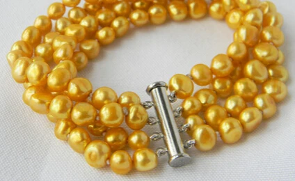 

Miss charm Jew.284 4Strands 8'' Golden Baroque Freshwater Pearl Bracelet