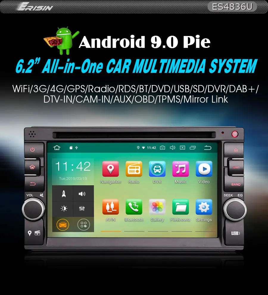 Discount Erisin ES4836U 6.2 inch car dvd player android 9.0 2G RAM PX30 DAB OBD WIFI 3G for universal cars 7