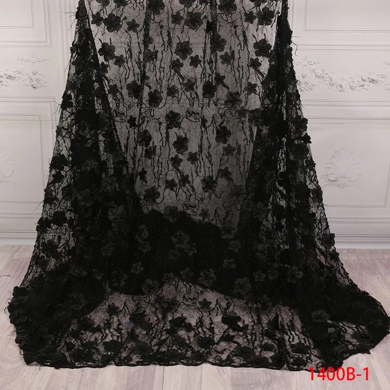 

2018 New style French net lace fabric 3D flower African tulle mesh lace fabric high quality african lace fabric Beads AMY1400B-3