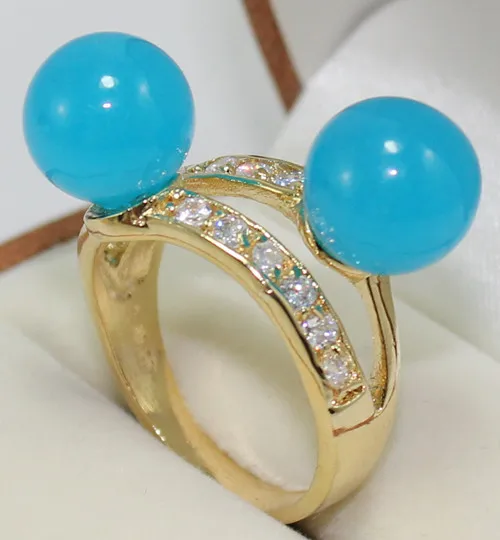 

2 colors wholesale lovely FINE 2 blue/light purple Natural jade beads 6-8mm lady's fashion ring(#7.8.9)