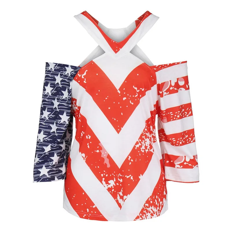 Women Fashion Flag T-Shirt With Stripes And Stars Tees Short Sleeve Round Neck T-Shirt Clothing For Women Girls 35AP10 (11)