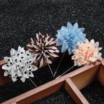 

New fashion men brooch flower lapel pin 5cm suit boutonniere fabric yarn pin 12colors button Stick flower brooches Wholesale