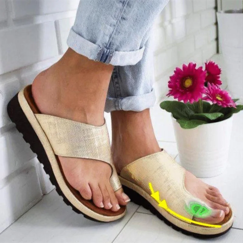 

Women Sandals PU Leather Shoes Platform Flat Sole Ladies Casual Soft Big Toe Foot Correction Sandals Orthopedic Bunion Corrector