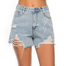 Модные женские джинсы с дырками и карманами, джинсовые брюки с надписью, средняя талия, тонкие сексуальные шорты#4
