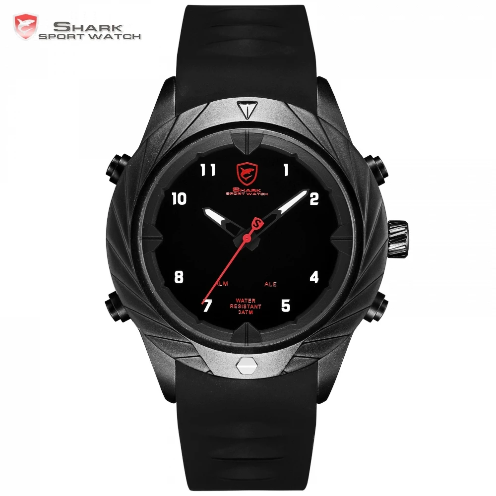 

Graceful Shark Sport Watch Creative Design Black LED Analog Quartz Auto Date Day Silicon Strap Mens Digital Wrist Watches /SH577