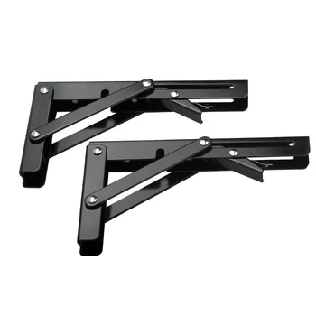 

Newest 2 Pieces Black Paint Stainless Steel Table Bracket Wall Mounted Folding Shelf Bench Seat Bracket