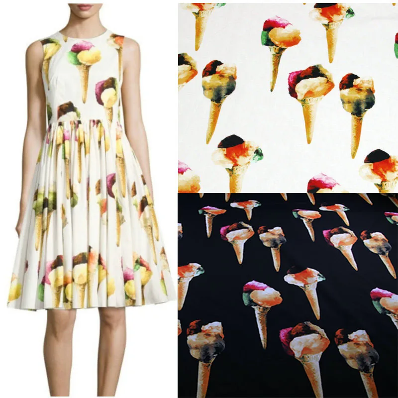 

140cm Width Popular Ice Cream Cotton Fabric Patchwork Sweet Ice Cream Printed Fabric Diy Sewing Women Dress Quilting