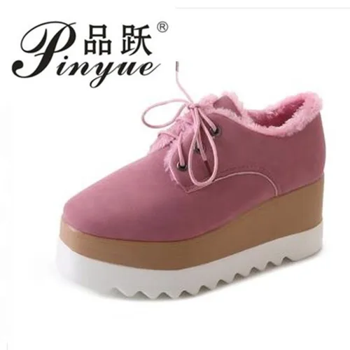 

2018 Casual Solid Flat Women boots Patent Flat Platforms British Style Ladies Oxfords Add velvet high heel rabbit hair