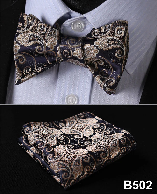 Floral 100%Silk Jacquard Woven Men Butterfly Self Bow Tie BowTie Pocket Square Handkerchief Hanky S