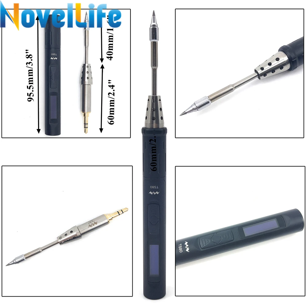 Mini TS80 Portable Electric Soldering Iron Adjustable Temperature Digital Solder Station OLED Display USB Type C Power Jack