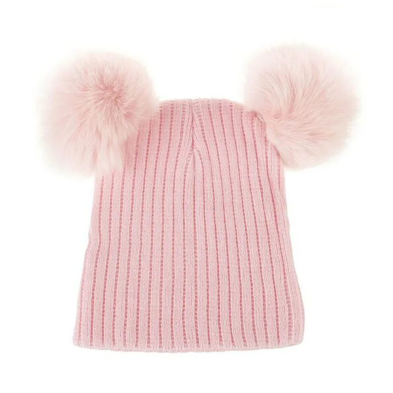KLV Cute Girls Boys Beanie Cotton Winter Caps With 2 Real Fox Fur Pompom Kids Beanies Hat Knitted Baby Caps|winter cap|beanie hathat knitting |