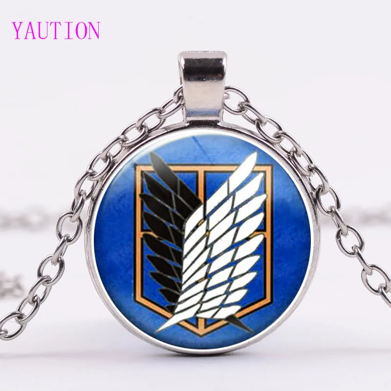 

3 Colors Fashion Steampunk JaPan Anime Attack On Titan Pendant Women Men Necklace Glass Handmade Jewelry