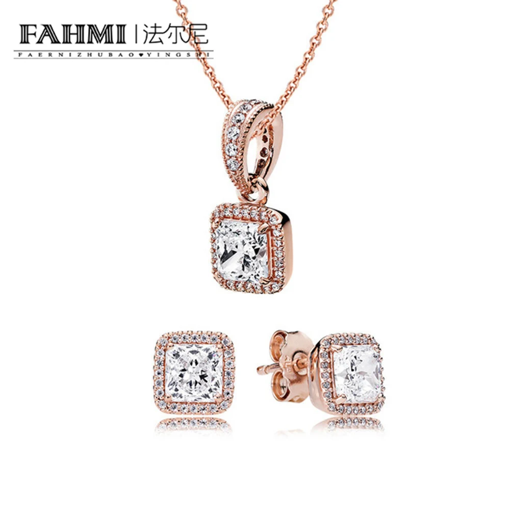 

FAHMI 100% 925 Sterling Silver Rose Timeless Elegance Gift Set fit charm original Necklace Women jewelry Two pieces of set