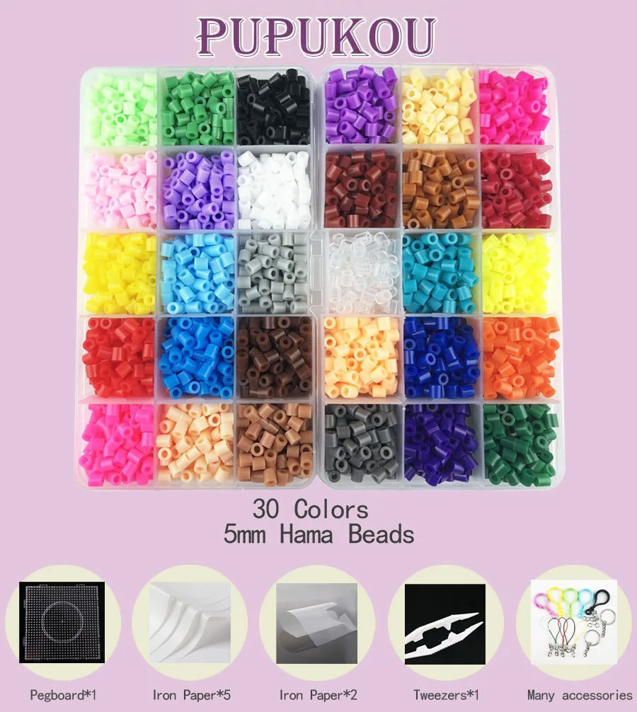 5 мм Хама бусины 15/30 цветов perler pupukukou бисер инструмент и Pegboard обучающая игрушка предохранитель бисера головоломки 3D для детей