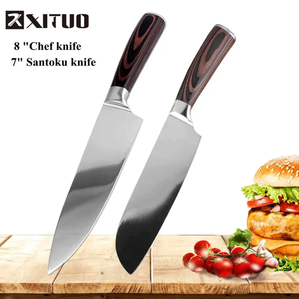 XITUO "+ 8" дюймовый кухонный нож Santoku Японский стальной лезвие бритвы острый высокоуглеродистой нержавеющей стали резки шеф-повара инструменты для приготовления пищи - Цвет: 2 PCS set A