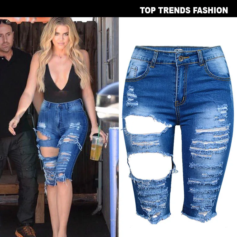 

Summer Women Hole High Waist Solid Casual Den