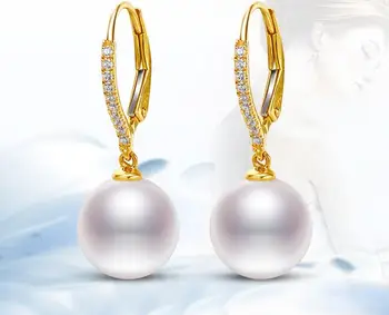 

gorgeous AAA9-10mm round south sea white pearl dangle earring 18 diamond