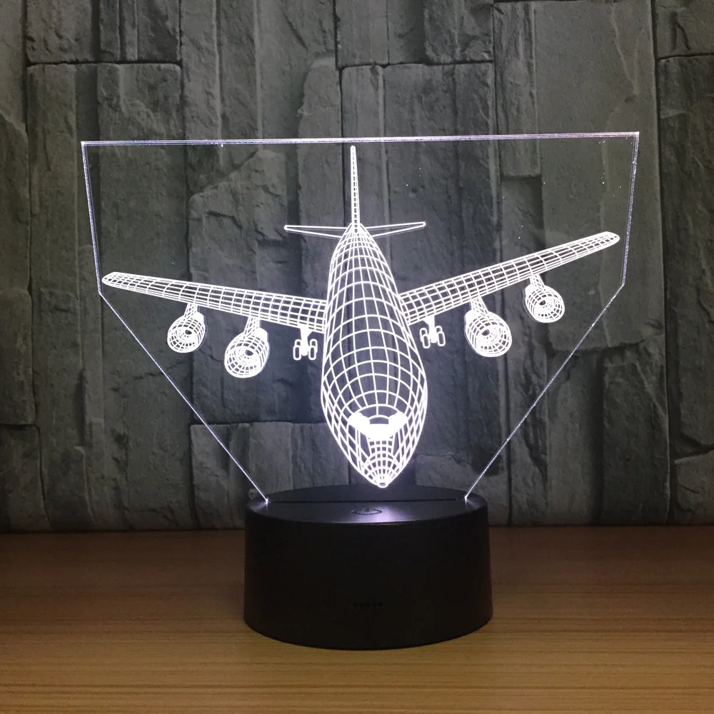 De nouveaux avions 3D Lumière Nuit 7 changement de couleur USB Tactile DEL Lampe de table enfant cadeau 