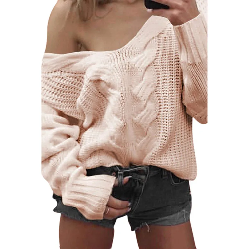 Сексуальные вязаные свитера с глубоким v-образным вырезом Женские с длинным рукавом с открытыми плечами пуловеры Femme Осенняя твист верхняя