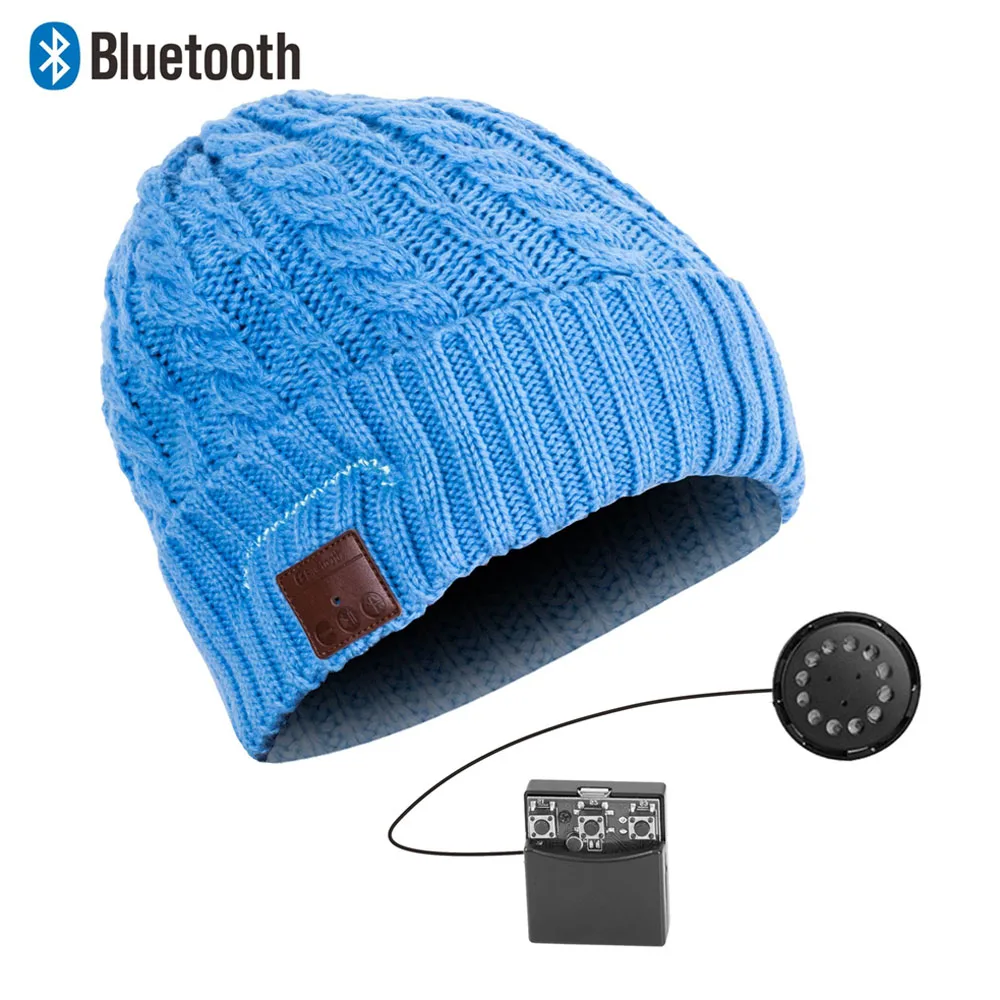 Bluetooth Beanie стерео наушники беспроводные Handsfree Skullies вязаная шапка зима спортивные головные уборы моющиеся кепки наушники Музыка Аудио - Цвет: 032B-blue