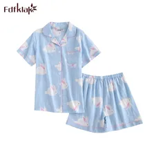 Fdfklak Пижама Femme короткий рукав Летние пижамы Для женщин милый мультфильм пижамы Для женщин Повседневное Хлопковая пижама комплект Пижама Feminino