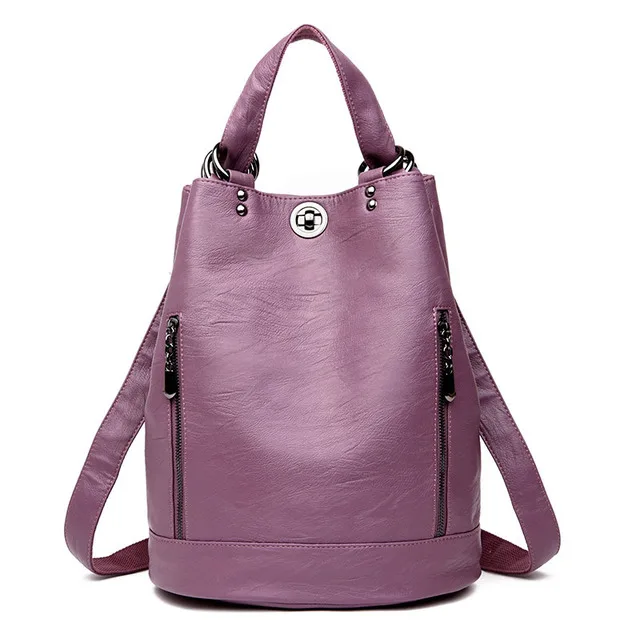 NIGEDU Многофункциональный рюкзак женская сумка на плечо роскошный бренд кожаный женский рюкзак школьная сумка дорожные сумки рюкзак - Цвет: Фиолетовый