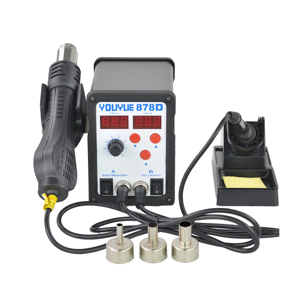 

YOUYUE 878D 2 in 1 Soldering Station with Hot Air Gun Temperature Adjustable LED Digital Display Soldering Station