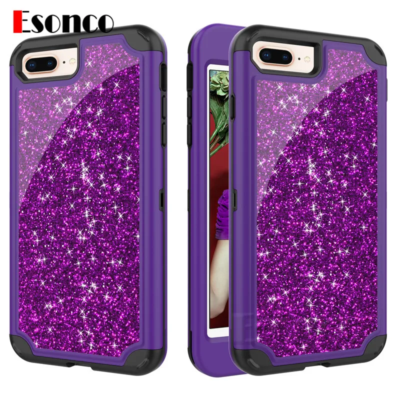 Glitter 360 Degree Full Protection Case for iPhone X 7 8 6 s Plus 7P 8P Bling Shining Phone For |