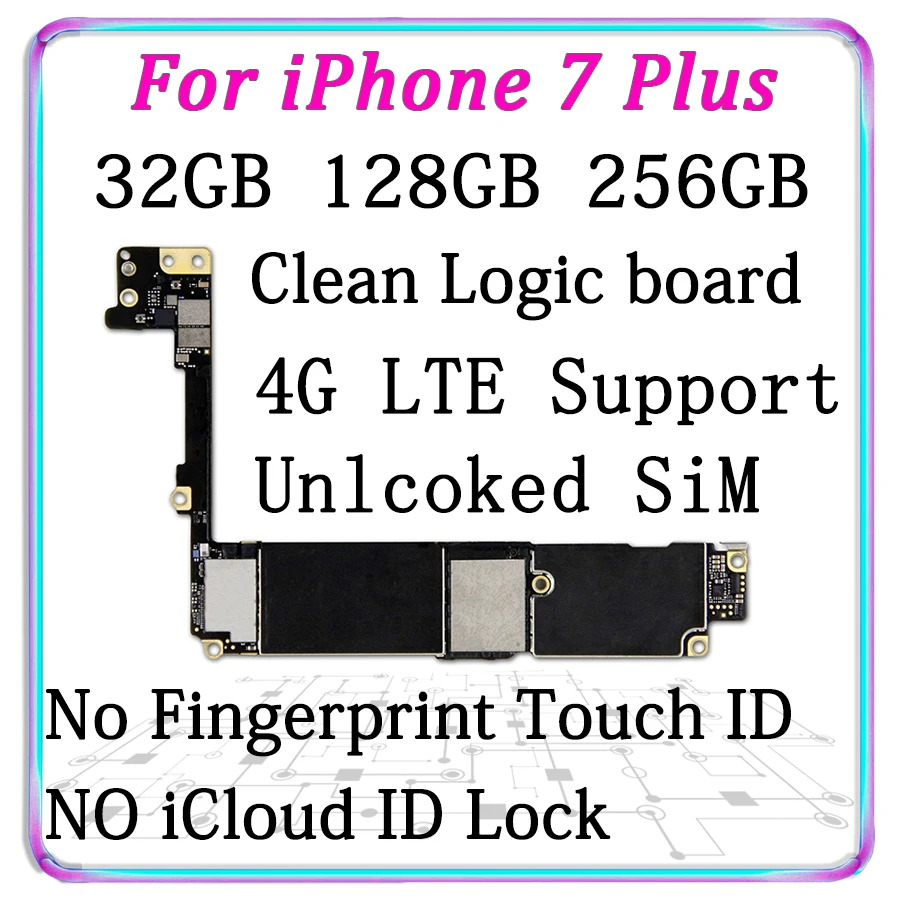 

32GB 128GB 256GB Motherboard For Iphone 7P Unlocked Logic Boards for iphone 7 Plus Mainboard Without Fingerprint Home Button