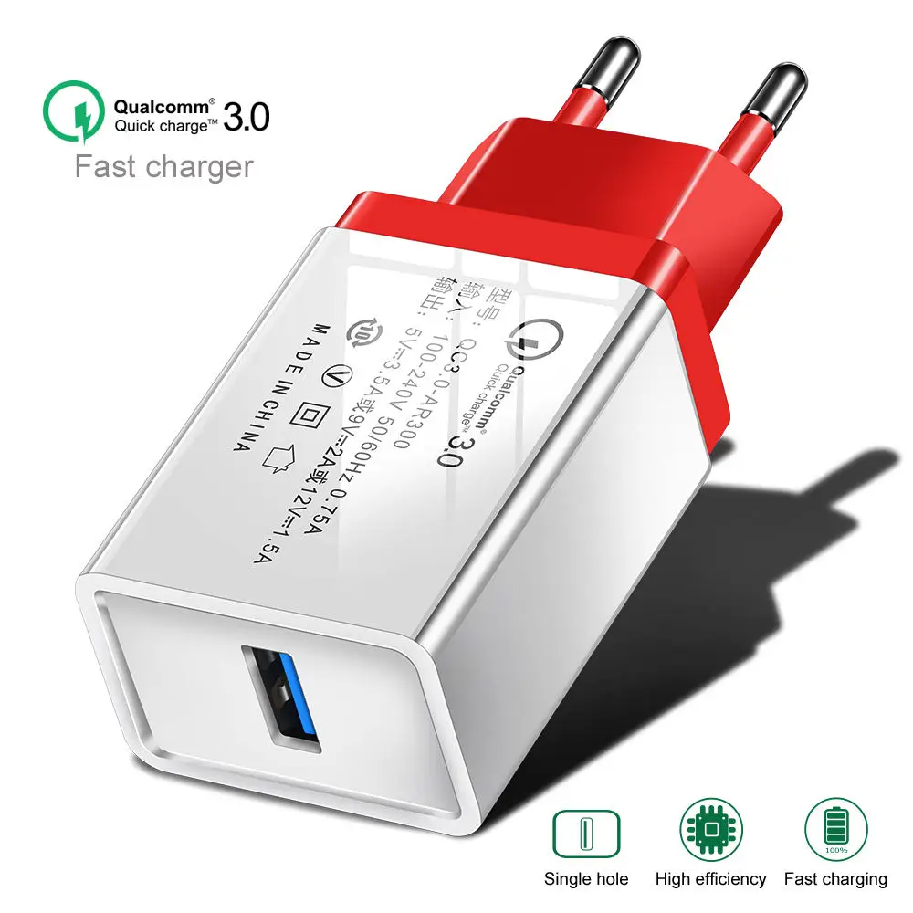 Зарядное устройство USB Quick Charge 3,0 2,0, настенный адаптер для быстрой зарядки для iPhone XR, samsung S8, планшетов, зарядное устройство для мобильных телефонов с европейской вилкой - Тип штекера: Red-EU