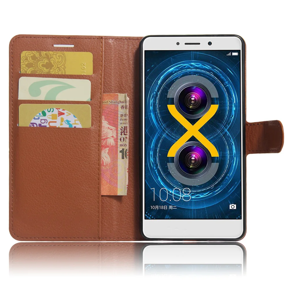 

Fashion Litchi Texture Leather Case for Huawei Honor 6X Flip Cover Case Wallet Stand Style Protective Shell With Card Slot