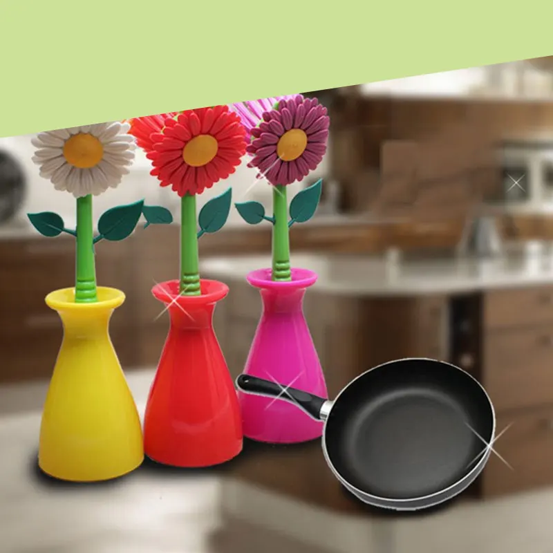 Sunflower Pot Brush Creative Flower Pot Brush Kitchen Cleaner Plastic