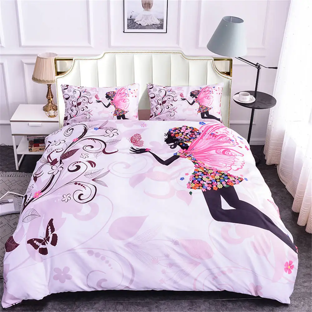 

ZEIMON 3D Bedding Set Cartoon Girls Pattern Duvet Cover Set King Size Polyester Queen Bed Set Children Bedclothes