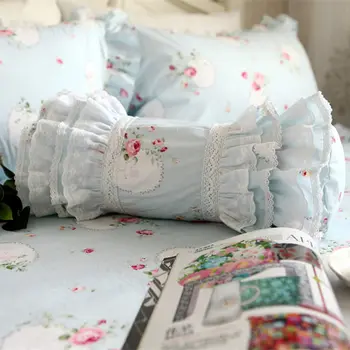 

Embroidery blue print cushion decoration bedding pillow rustic candy cushion princess ruffle lace lumbar pillow sofa hand rests