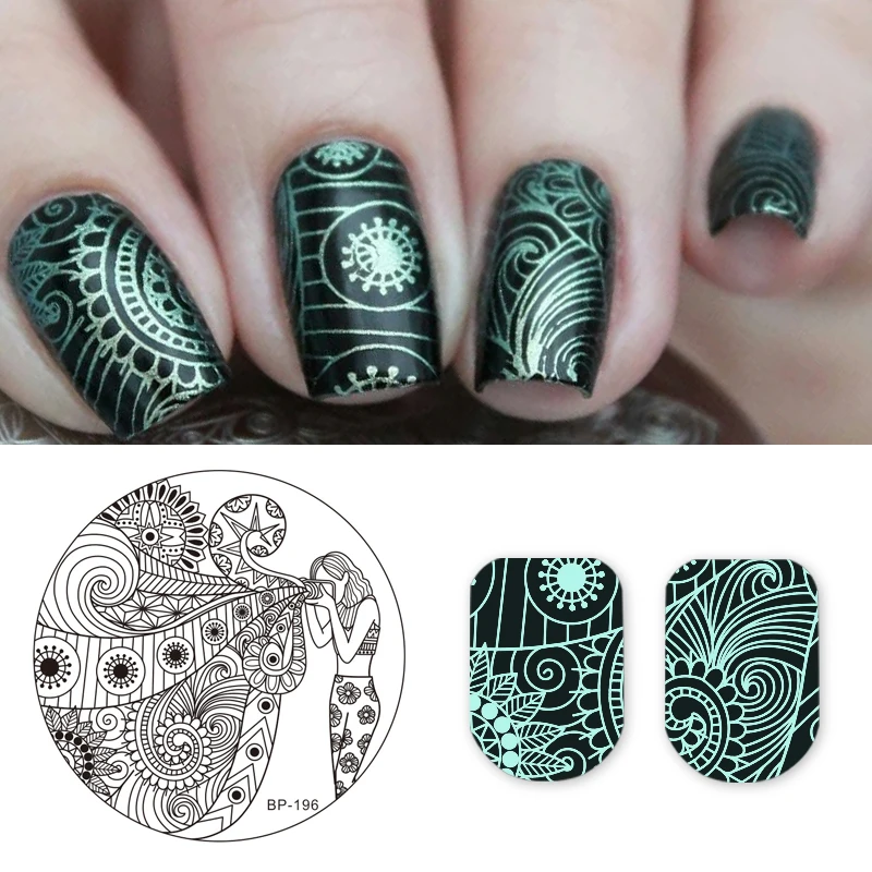 

BORN PRETTY Nail Art Stamping Plates Girl Flower Manicure Stamping Template Floral Image Plates Nail Stamp Plate Print Stencil