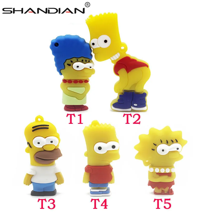 

SHANDIAN New arrival simpson family Homer USB flash drive pendrive 64GB 32gb 16gb 8gb 4gb cartoon memory stick Cartoon simpsons