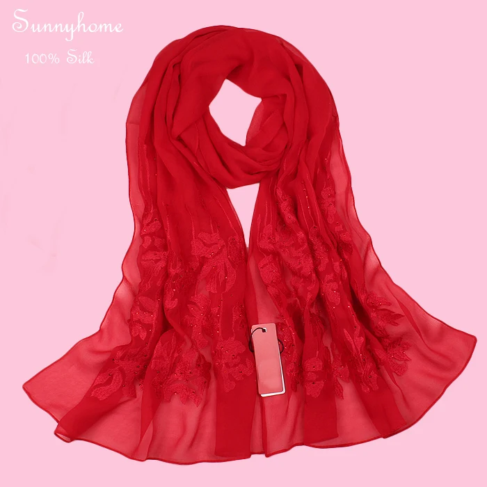 

Fashion Silk Scarf Women Echarpe Femme Bufandas 100% Silk Embroidered Maxi Ombre Hijab Long Ddesign Silk Scarfs Oversized Shawls