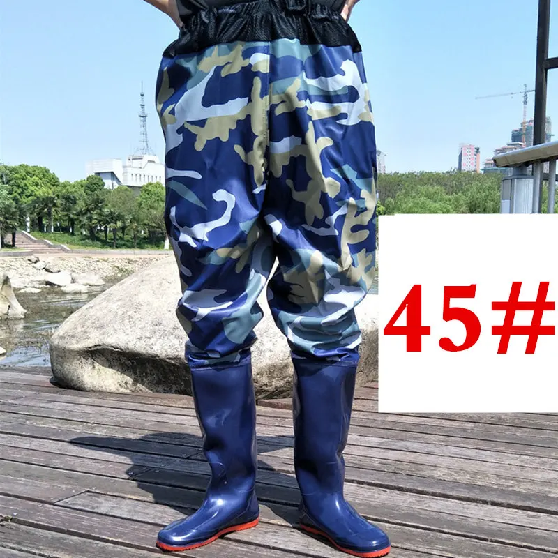 0,75 мм камуфляжные тактические рыбацкие сапоги Дышащие сетчатые рыбацкие болотные Водонепроницаемые обувь ПВХ с мягкой подошвой для рыбалки - Цвет: 45