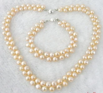 

Miss charm Jew.239 Excellent Genuine Pink Flat Pearl 18KWGP Clasp Necklace Bracelet (A0423)