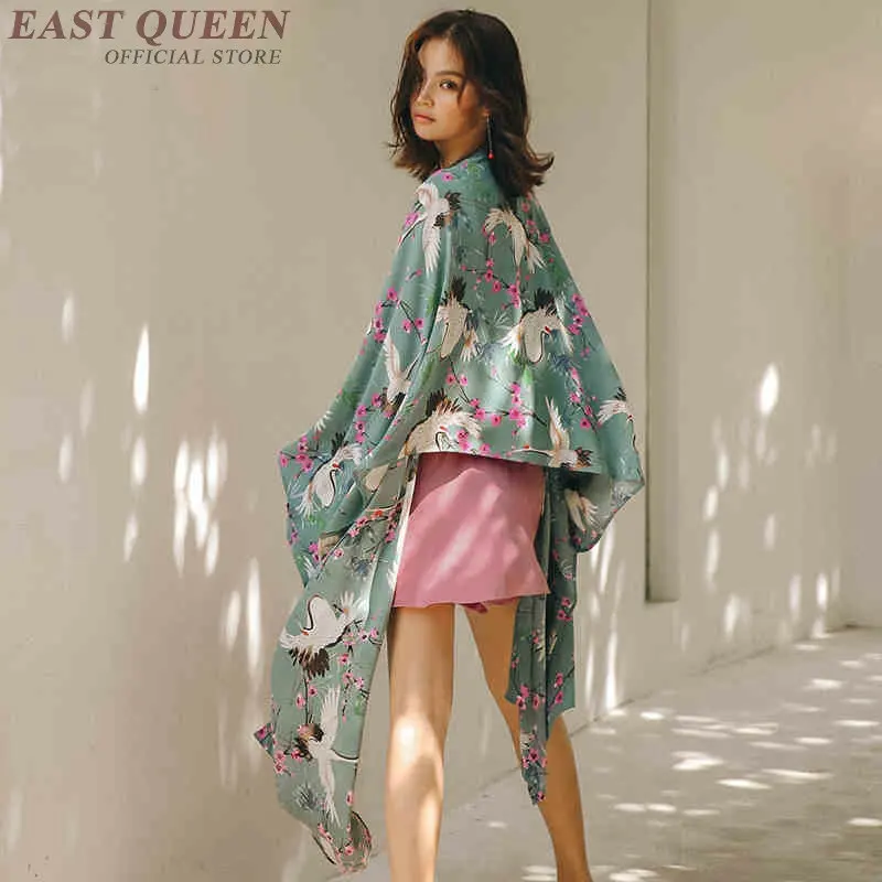 

Japanese Style Women Tops Summer 2019 Blouses Female Sunscreen Chiffon Crane Cape Shirts Female Kimono Cardigan FF2147