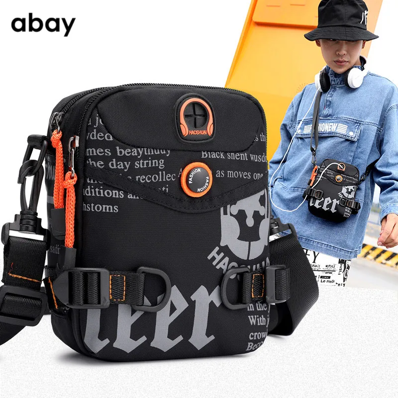 

Multifunctional Shoulder Messenger Bag Waterproof Nylon Graffiti Letter Printing Waist Packs Earphone Hole Crossbody Bags Fanny